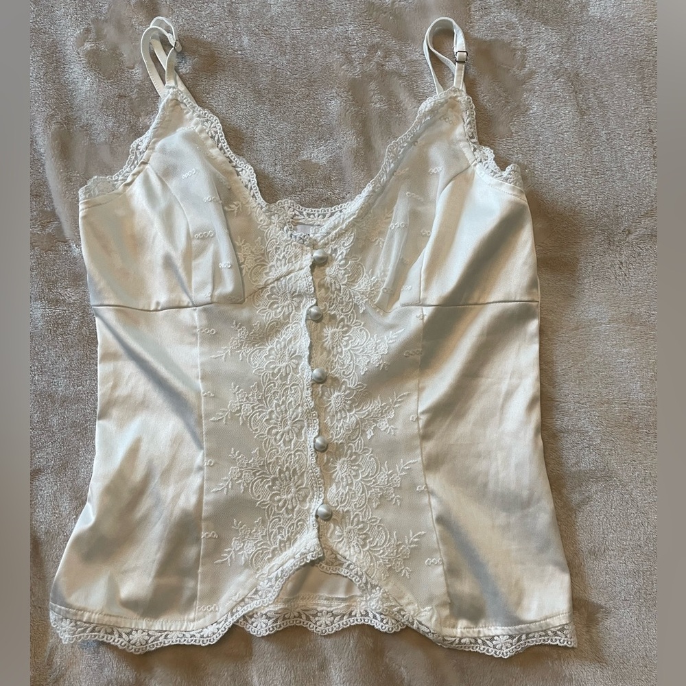 Princess Polly White Lace Button Down Tank Top